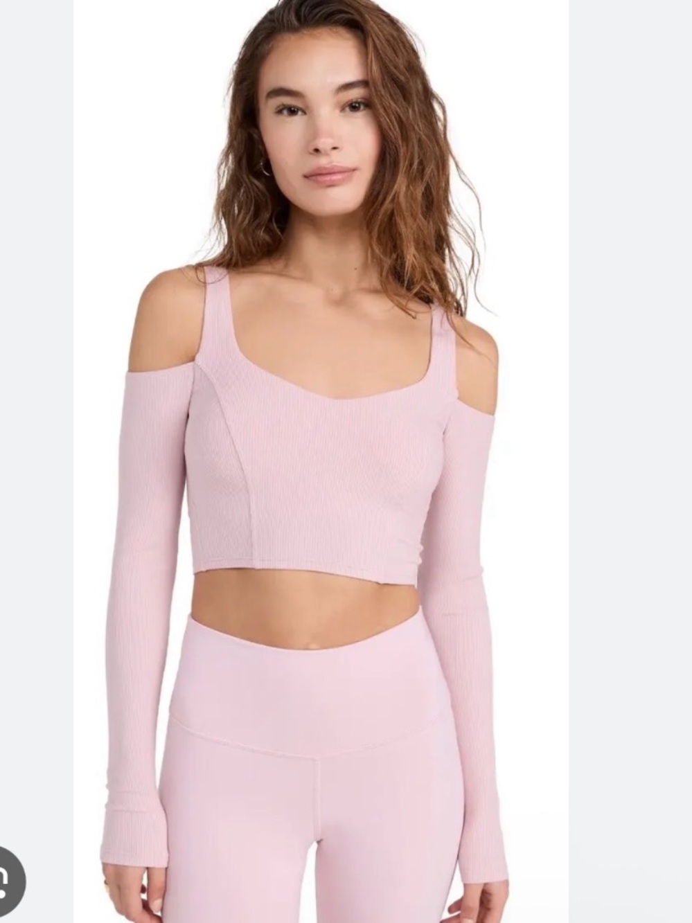 Alo Ribbed Cropped Butterfly Cropped Open Shoulder Top Ballet Pink Small